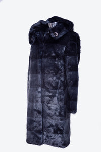 Cappotto da donna in pelliccia  con cintura in pelle nera NOEMI