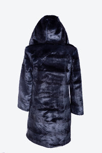 Cappotto da donna in pelliccia  con cintura in pelle nera NOEMI