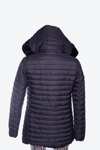 Giaccone da donna in pelliccia ecologia reversibile con cappuccio  FRANCA con taglie forti conformate
