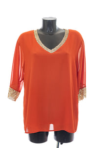 Maglia elegante estiva da donna con scollo a punta paillettes e vestibilità comoda A/19MU00