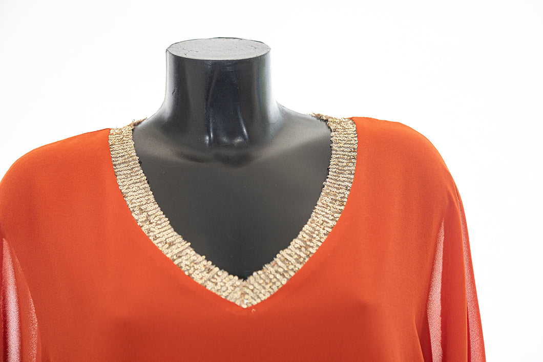 Maglia elegante estiva da donna con scollo a punta paillettes e vestibilità comoda A/19MU00