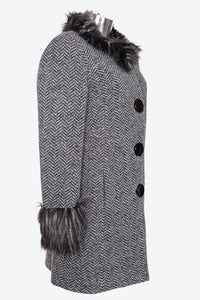 Cappotto da donna in tessuto spigato con pelliccia e polsi staccabili e  con taglie forti LM084