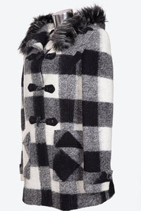 Cappotto da donna in tessuto lana cotta con cappuccio in pelliccia e con taglie forti FLAVIA