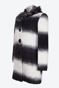 Cappotto da donna in tessuto lana cotta decradè con cappuccio in pelliccia  e con taglie forti LM 08402