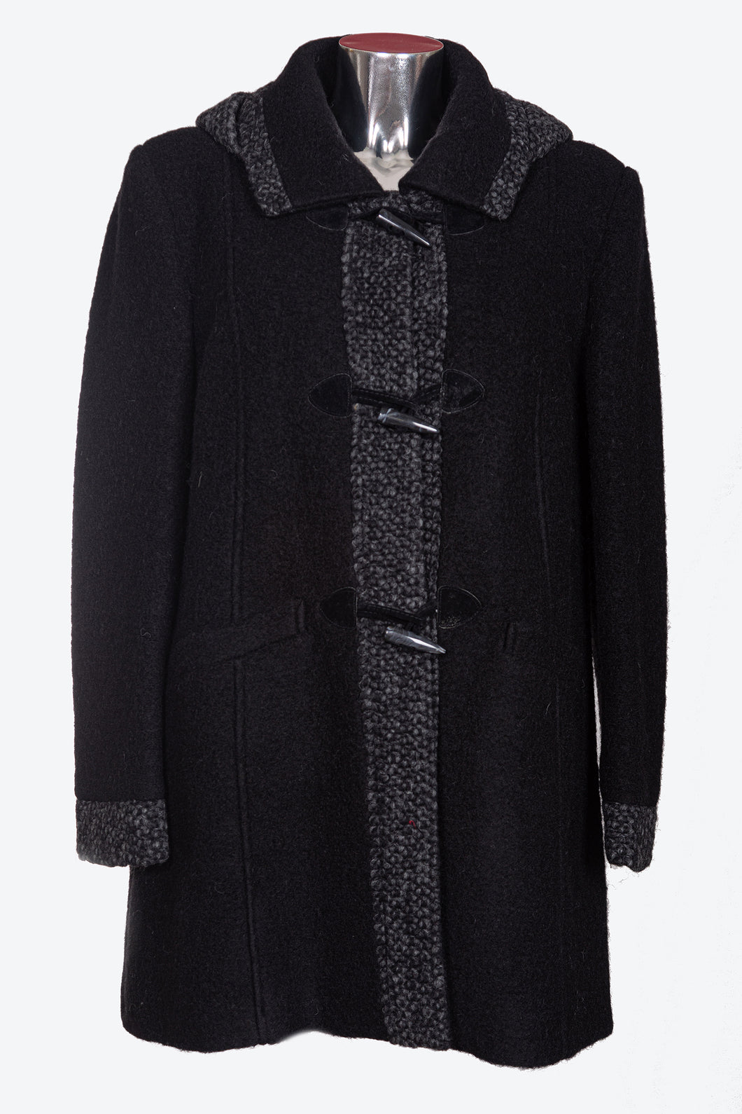 Cappotto da donna in tessuto lana cotta satomi con cappuccio e con taglie forti conformateLM0031