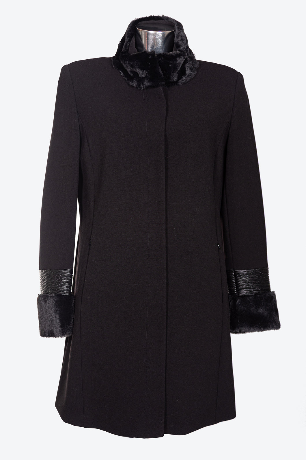 Cappotto da donna in tessuto crepe flora e pelle con collo e polsi imbottiti e con taglie forti ROVIGO